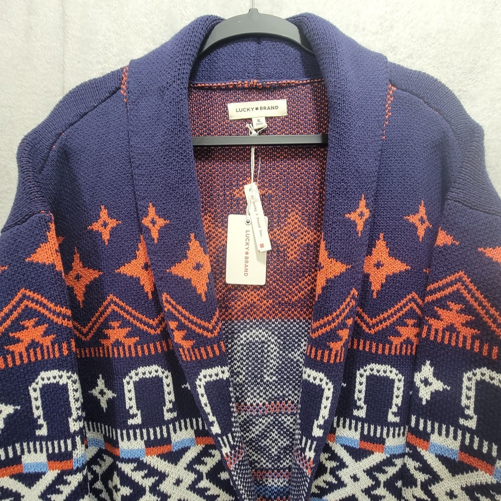 Lucky Brand NWT $149 Open Draped Long Cardigan XL Aztec Western Rodeo Horseshoe - Picture 2 of 14